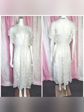 Zara Ivory Long Sheer Embroidered Floral Paisley Kimono Top Size Small